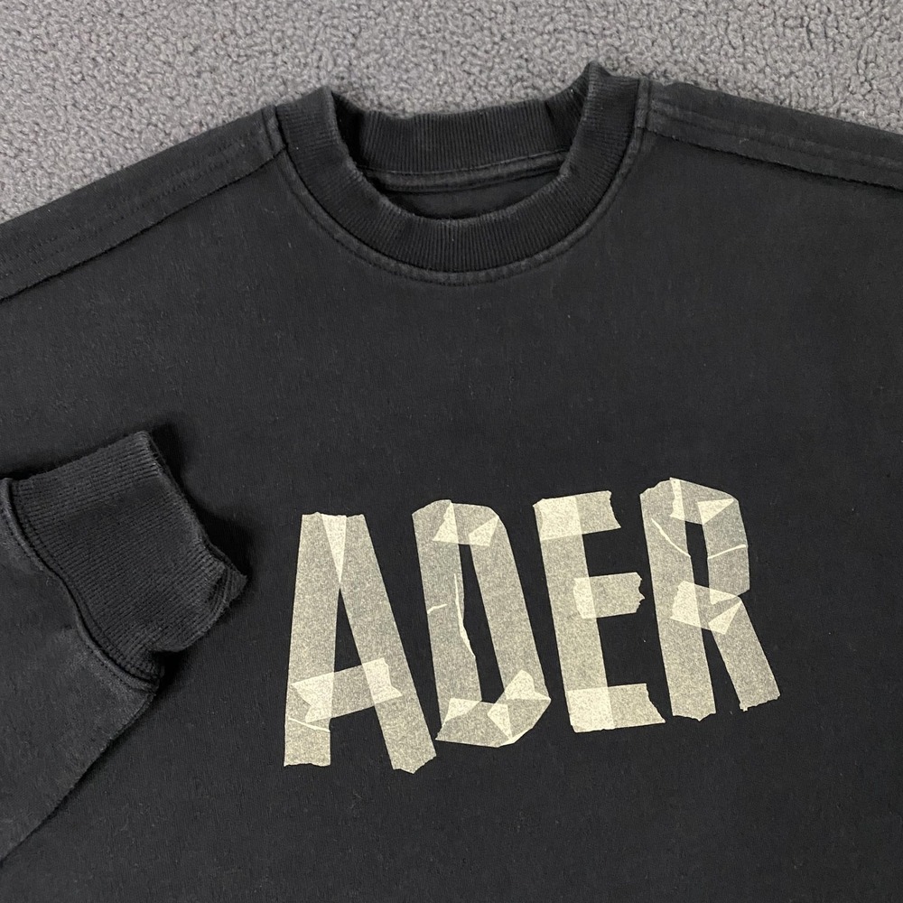 Ader Error Sweatshirt Mens Small, A1 Black Masking Tape Logo Fleece Crewneck